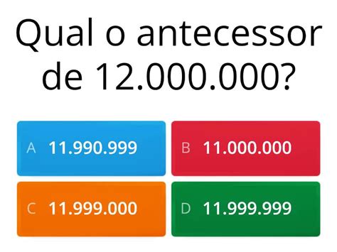 Antecessor e sucessor Milhões Questionário