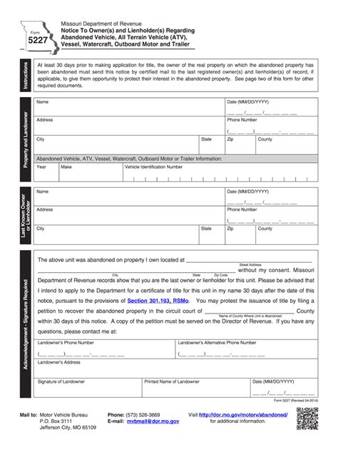 Fillable Online Dor Mo Missouri Notice To Owner Form Fax Email Print