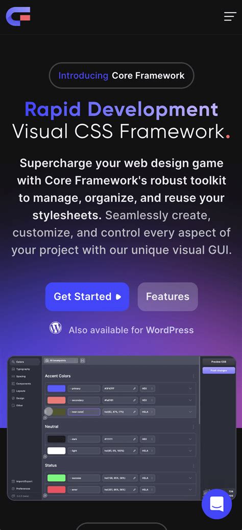 core framework dark themed websites