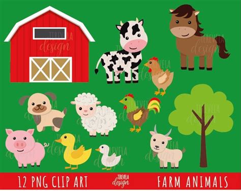 FARM ANIMALS Clipart, Farm Clipart, Commercial Use, Barn, Horse, Cow, Pig, Sheep, Chicken, Duck ...