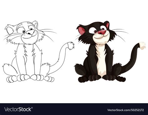 Two smiling cartoon cats one sketched colored Vector Image