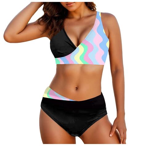 Ehrwe Swimsuit For Women Separate Striped Print Bikini Sexy Swimsuit