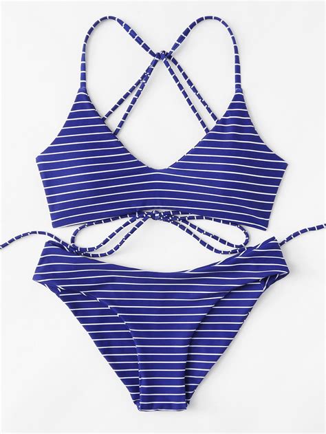 Striped Self Tie Bikini Set Bikinis Tie Bikini Set Trendy Swimsuits