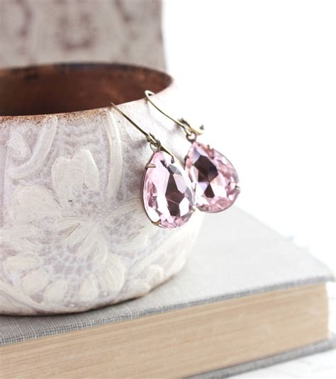 Pink Earrings Glass Dangle Earrings Light Pink Jewel Pink Etsy