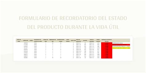 Plantilla De Excel Formulario De Recordatorio Del Estado Del Producto