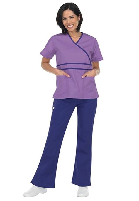 Natural Uniforms Mock Wrap Two Piece Scrub Set In Lilac Scrubs And