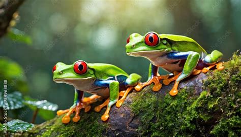 Red Eyed Tree Frog Closeup On Leaves Red Eyed Tree Frog Agalychnis