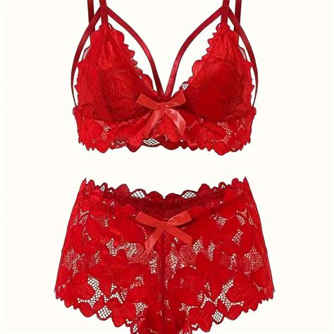 Floral Embroidered Lingerie Set With Garter Sexy Hollow Out Bra And Panties For Womens