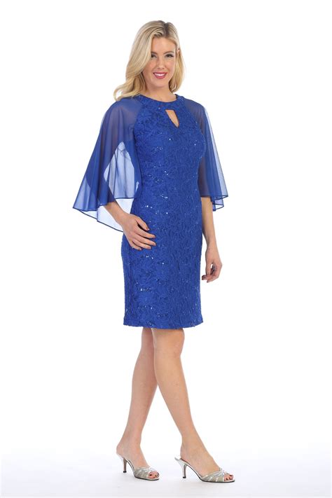 Sequin Lace Short Cape Dress With Flutter Sleeves By Celavie 6352 S