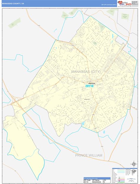 Manassas County, VA Zip Code Wall Map Basic Style by MarketMAPS - MapSales