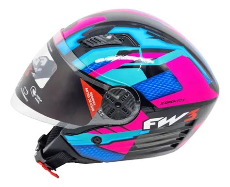 Capacete Para Moto FW3 X Open UP Fox Integral X OPEN Rosa E Azul