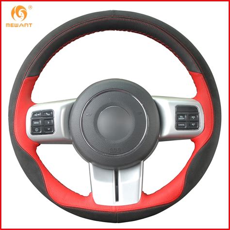 Mewant Black Red Leather Black Suede Steering Wheel Cover For Jeep