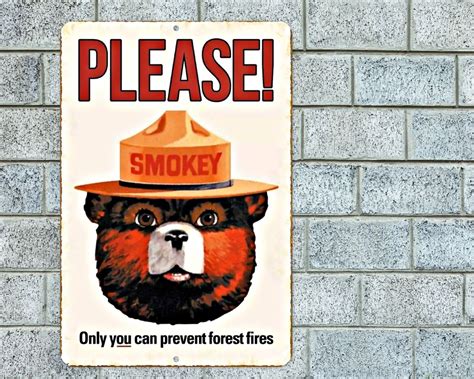 Only You Can Prevent Forest Fires Sign Aluminum Metal X Smokey The