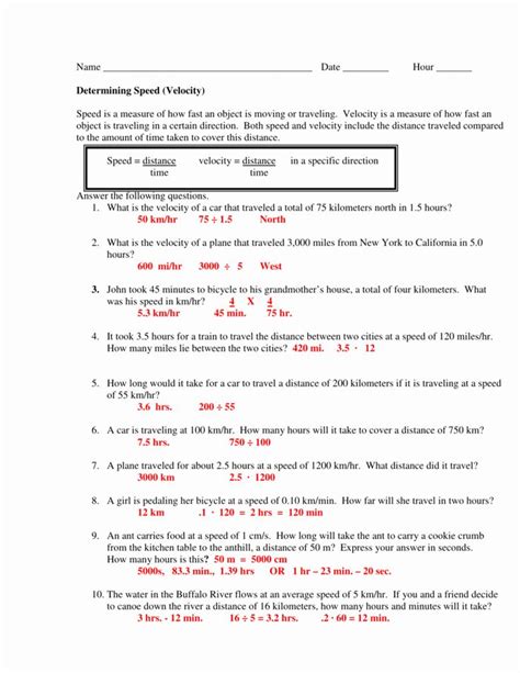 Determining Speed Velocity Worksheet Best Of Determining Speed Velocity