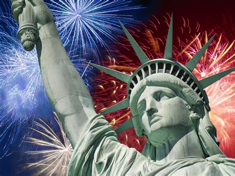 Download Patriotic Statue Of Liberty Fireworks Holiday 4th Of July Wallpaper