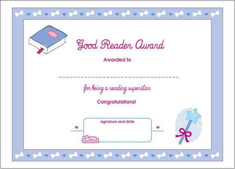 Good Reader Printable Award Certificate Lottie Dolls