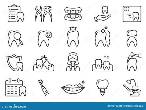 Tooth Medical Care Line Icon Set Human Denture Veneer Teeth Crown