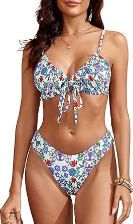 Amazon Zaful Women S Triangle Bikini Floral Ruffles Bow Tie Up