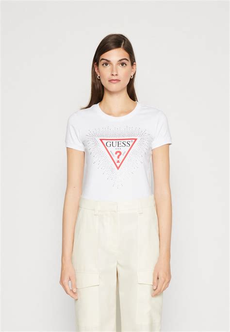 Guess Star Triangle Print T Shirt Pure Whitewhite Uk