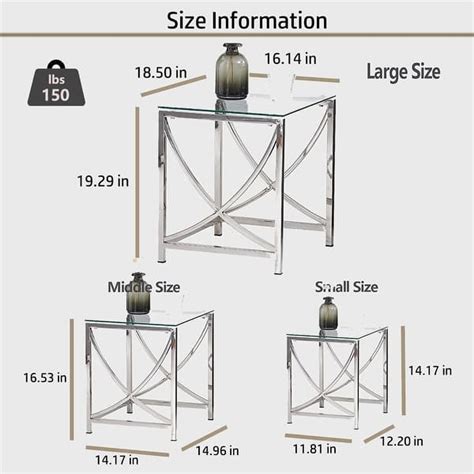 3 Pieces Gold Square Nesting Glass End Tables Small Coffee Table Set Stainless Steel Small