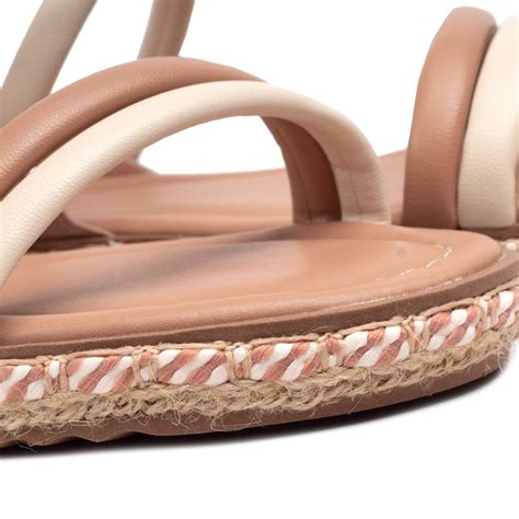 Sandália Feminina Moleca Flatform Detalhe Corda Nude Bege