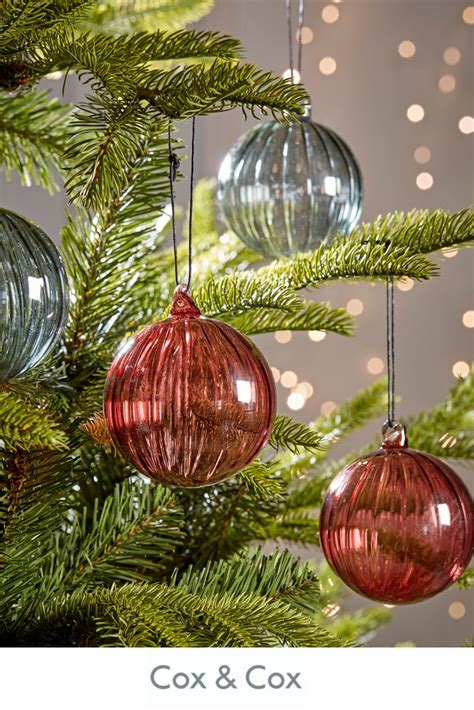 Six Ribbed Glass Baubles Christmas Tree Decorations Indoor Christmas