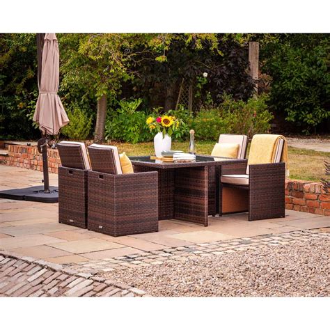 4 Seater Rattan Garden Cube Dining Set In Brown Barcelona Rattan Direct By Rattan Direct