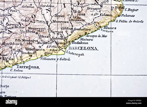 Ancient map of Barcelona. Handmade in 1881 Stock Photo - Alamy