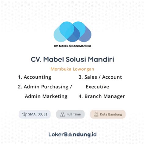 Lowongan Kerja Accounting Admin Purchasing Admin Marketing Sales