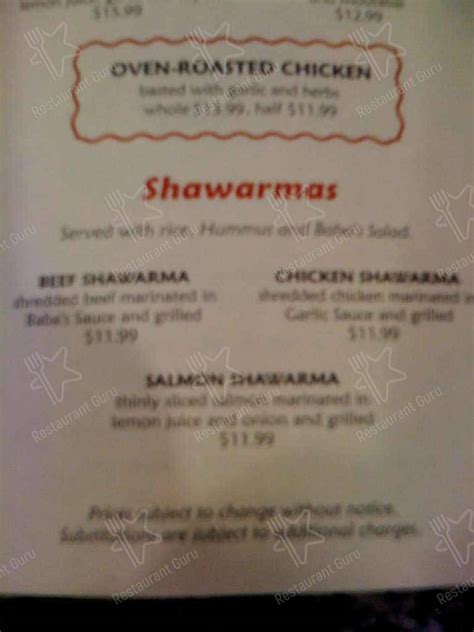 Menu at Ali Baba Restaurant, Simi Valley