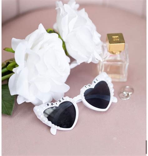 Personalized Bride To Be Sunglasses White Pearl Bachelorette Sunglasses Heart Shaped Hen Party