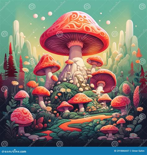 Mushroomed Wonderland Journey Into An Otherworldly Realm Stock Image