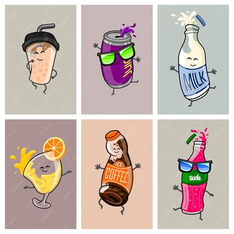 Premium Vector | A collection of illustrations of various cute drink ...