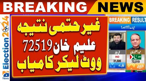 Election Unofficial Results Ipp Candidate Abdul Aleem Khan Won By