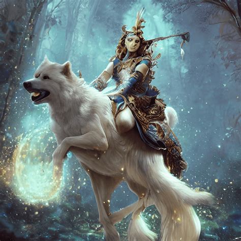 Mystical Imperial Warrior Princess On Giant White Wolf Ross Tran Greg