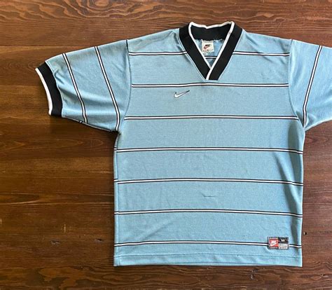 Nike Vintage 90s Nike Baby Blue Striped V Neck Ringer Jersey Tee Grailed