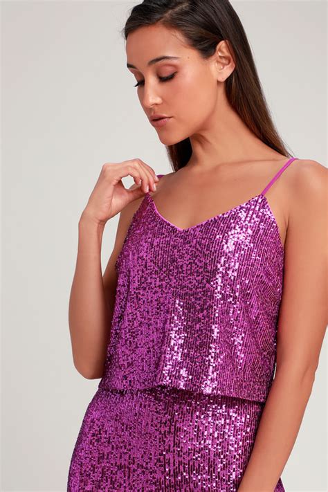 Sexy Magenta Tank Top Sequin Tank Top Cropped Tank Top Lulus