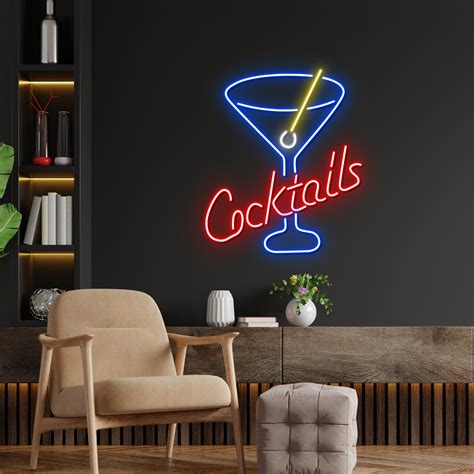 Handmadetneonsign Cocktails Led Sign Pub Led Sign Wall Decor