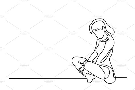 Line Drawing Sitting Sad Girl ~ Illustrations ~ Creative Market