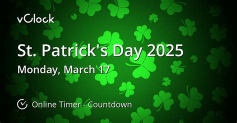 When is St. Patrick's Day 2025 - Countdown Timer Online - vClock