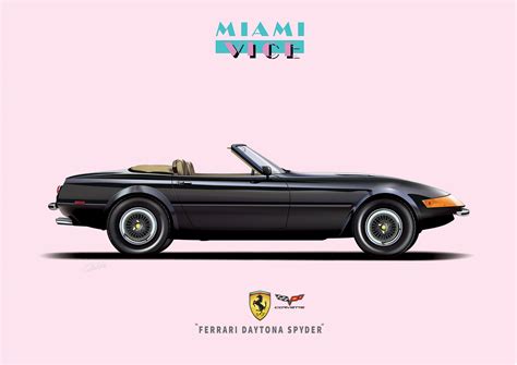 Miami Vice Ferrari Daytona Don Johnson Illustration Car Art Movie Car Poster Digital Art Print ...