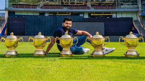 Rohit Sharma Poses With Ipl Trophies Ahead Of His Birthday Watch