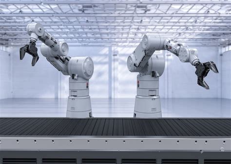 Premium Photo D Rendering Robot Arms With Conveyor Line