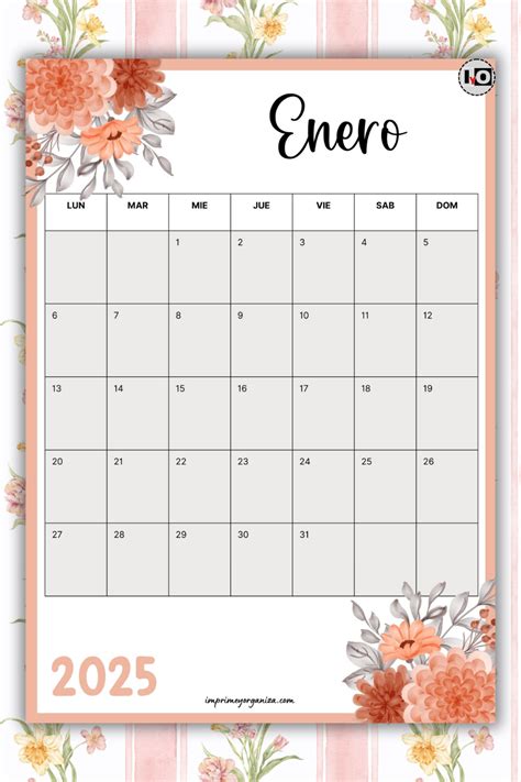 Calendario Mensual Floral Naranja En Pdf Gratis In