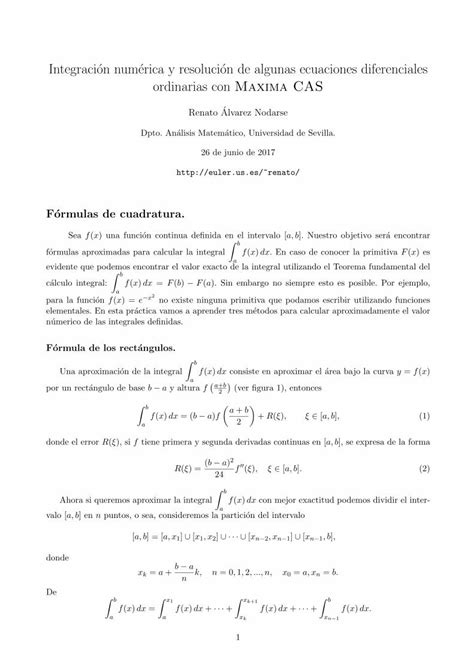 Integraci On Num Erica Y Resoluci On De Algunas Ecuaciones Renato