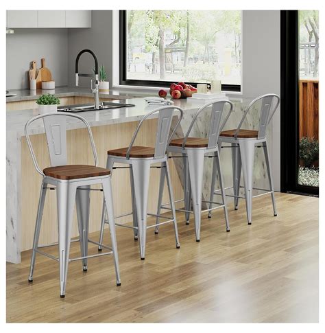 Drevy Metal Bar Stools Counter Height Stools Dining Chairs High Back ...