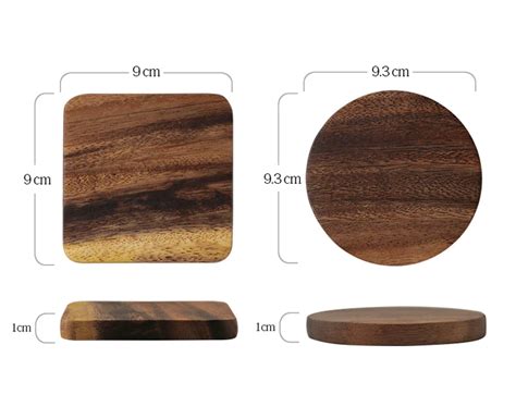 Solid Wood Coaster Natural Square Rounded Real Acacia Wood Drinks Mat