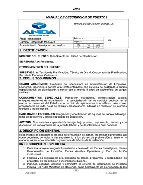 Manual De Descripcion De Puestos Identificacion