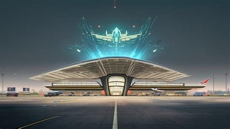 Premium Photo | Futuristic airport terminal building in a futuristic city