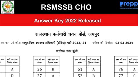 RSMSSB CHO Answer Key 2022 Released At Rsmssb Rajasthan Gov In Raise